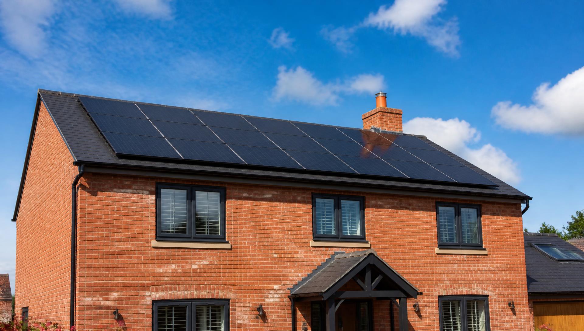 Modern home with solar panels installed on the roof